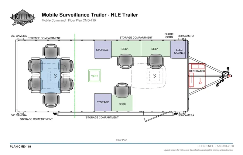Floor plan CMD-119: Mobile Surveillance Trailer