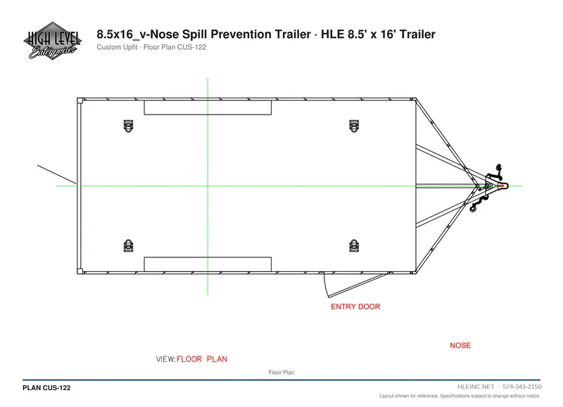 Floor plan CUS-122: 8.5' x 16' V-Nose Spill Prevention Trailer