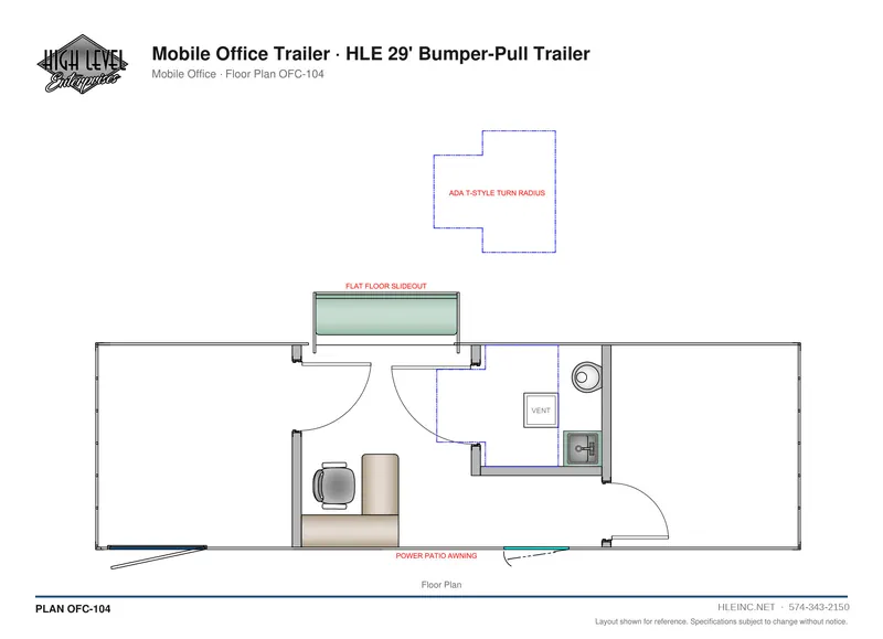 Floor plan OFC-104: Mobile Office Trailer — HLE 29' Bumper-Pull Trailer