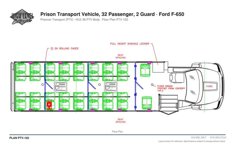 Floor plan PTV-102: Prison Transport Vehicle, 32 Passenger, 2 Guard