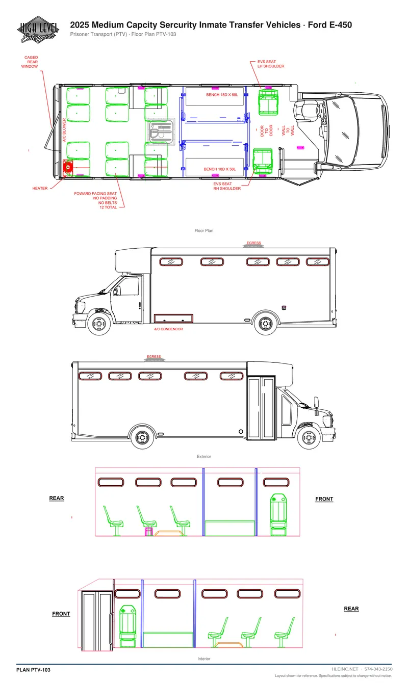 Floor plan PTV-103: 2025 Medium Capacity Security Inmate Transfer Vehicles
