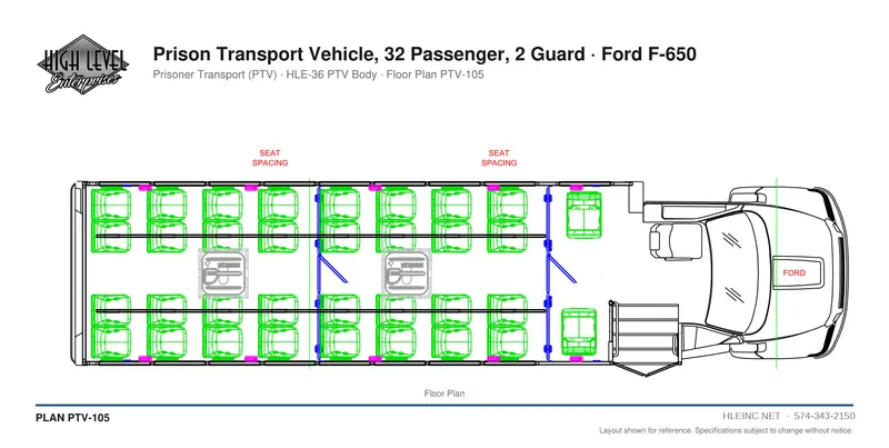 Floor plan PTV-105: Prison Transport Vehicle, 32 Passenger, 2 Guard