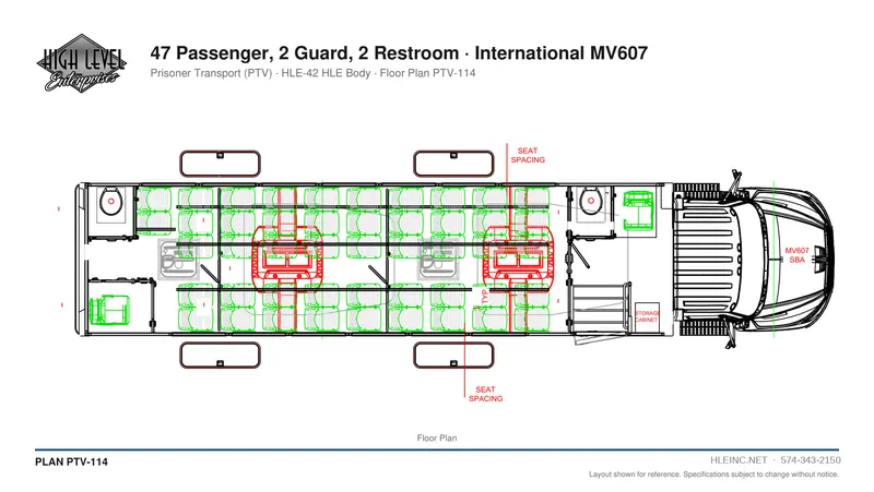 Floor plan PTV-114: 47 Passenger, 2 Guard, 2 Restroom