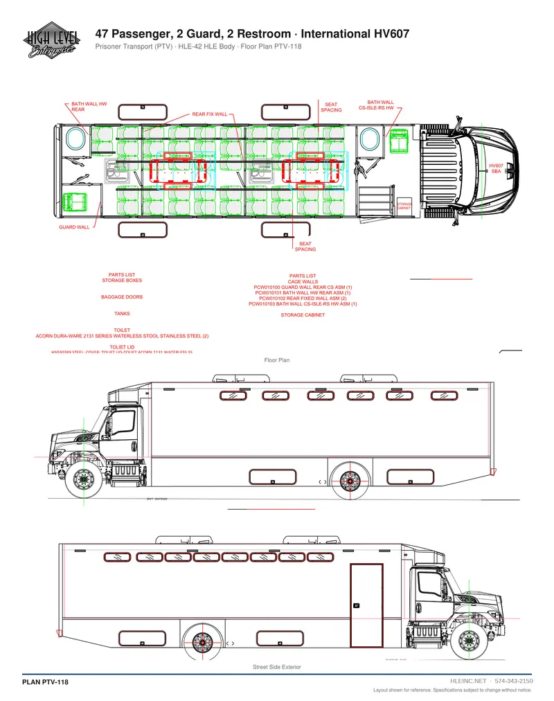Floor plan PTV-118: 47 Passenger, 2 Guard, 2 Restroom