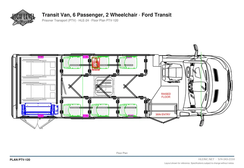 Floor plan PTV-120: Transit Van, 6 Passenger, 2 Wheelchair