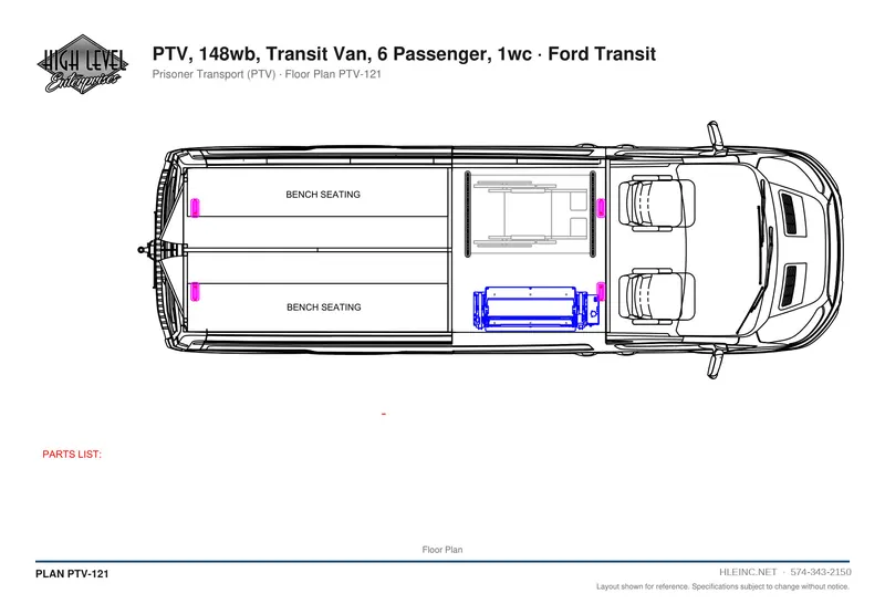 Floor plan PTV-121: PTV, 148wb, Transit Van, 6 Passenger, 1wc