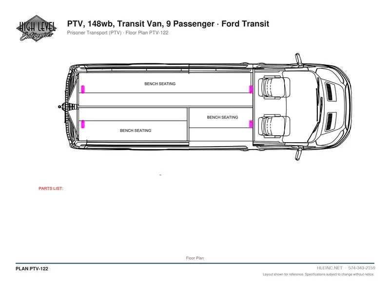 Floor plan PTV-122: PTV, 148wb, Transit Van, 9 Passenger