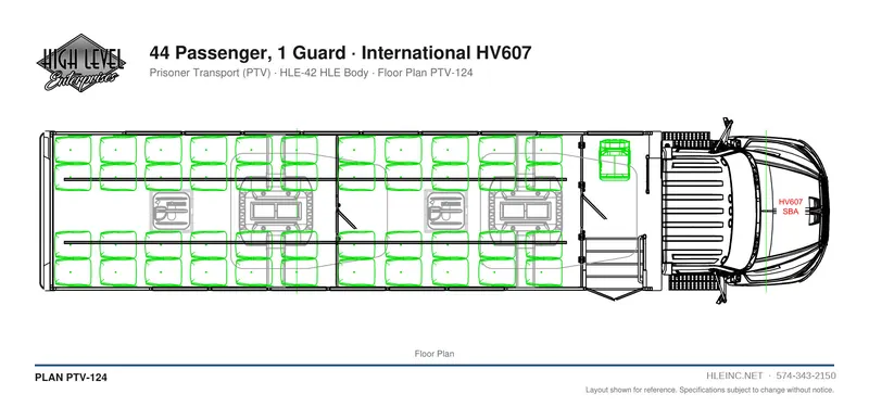 Floor plan PTV-124: 44 Passenger, 1 Guard