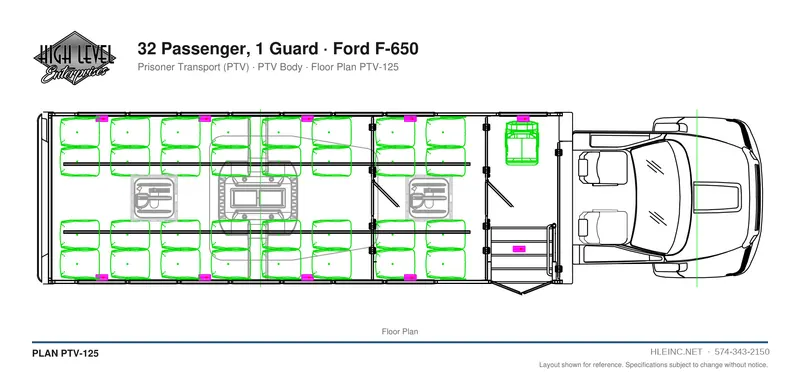 Floor plan PTV-125: 32 Passenger, 1 Guard