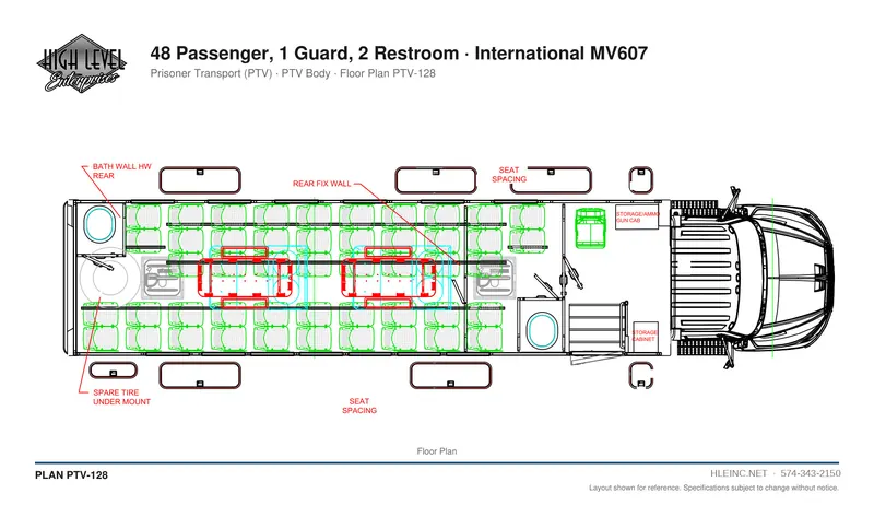 Floor plan PTV-128: 48 Passenger, 1 Guard, 2 Restroom