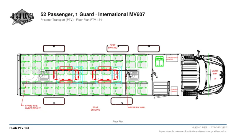 Floor plan PTV-134: 52 Passenger, 1 Guard