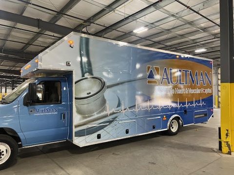 Mobile medical clinic, front three-quarter, in the plant