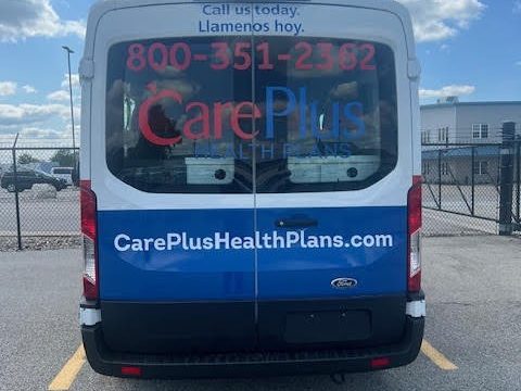 Outreach van, rear, CarePlus wrap