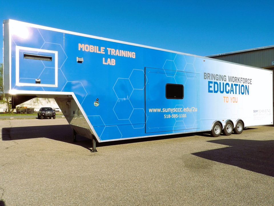 Mobile training lab gooseneck trailer, wrapped, side