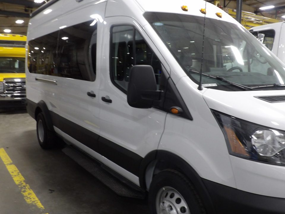 Ford Transit lab van, driver side, in the plant