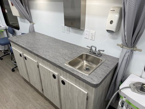 Sink counter with cabinets and dispensers