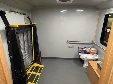 Mobile office interior with wheelchair lift