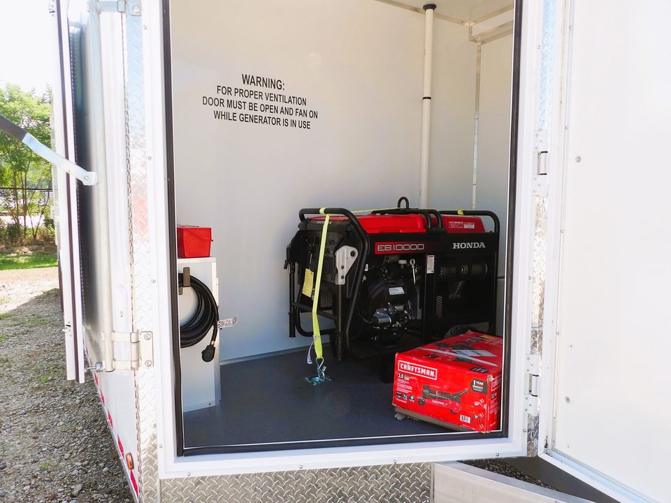 Generator compartment with the door open