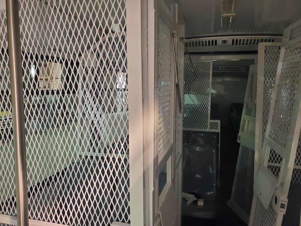 Prisoner transport mesh cage and door