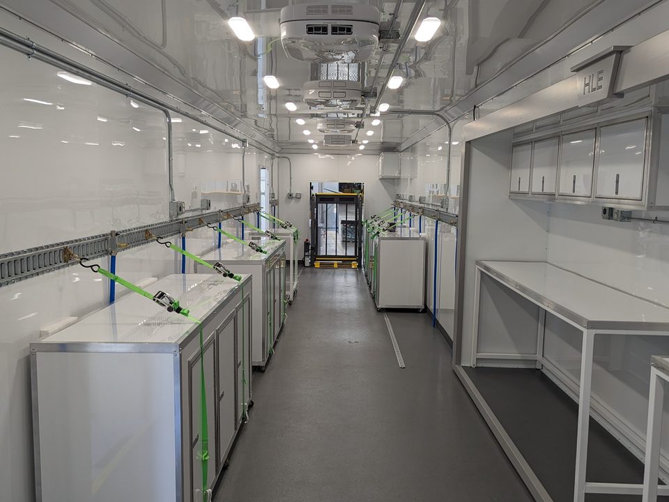 Lab trailer aisle looking aft