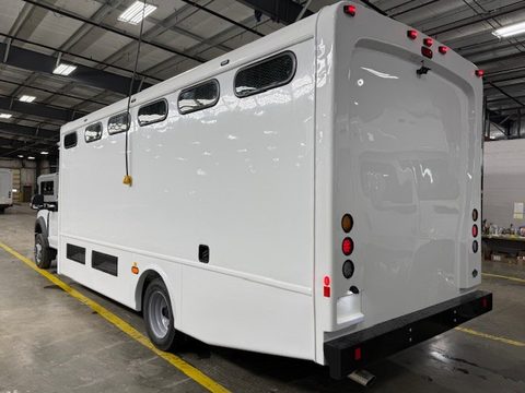 Prisoner transport, rear three-quarter, slot windows
