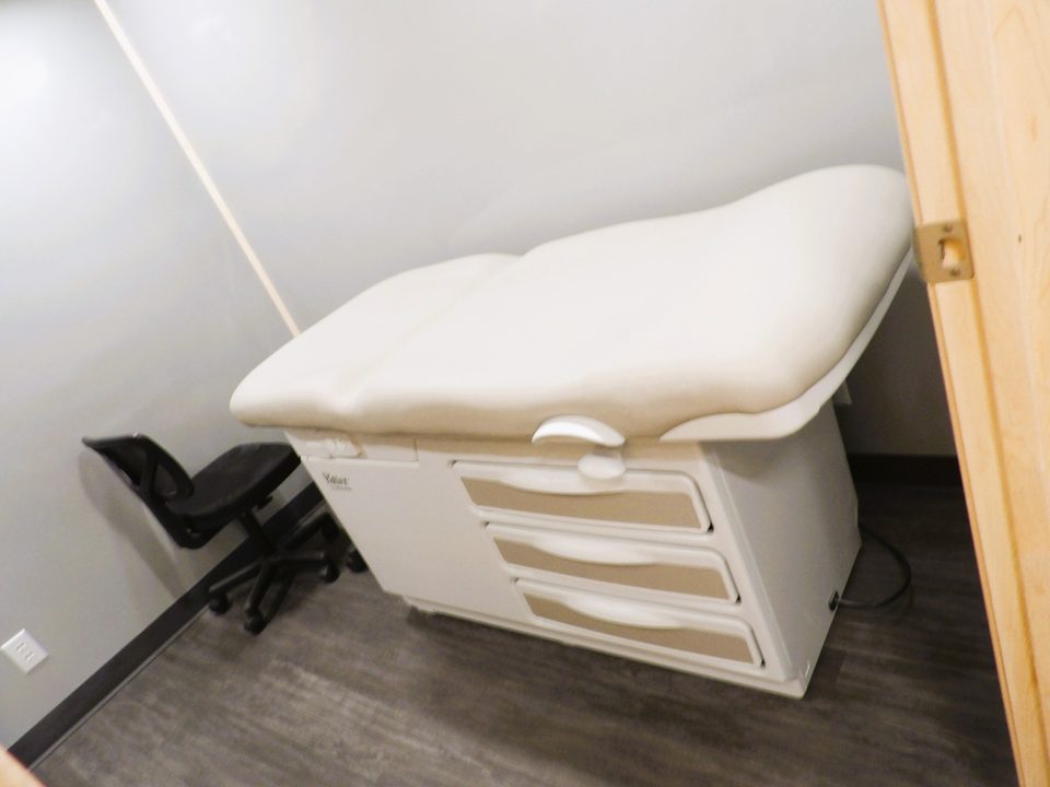 Exam table inside the mobile wellness unit