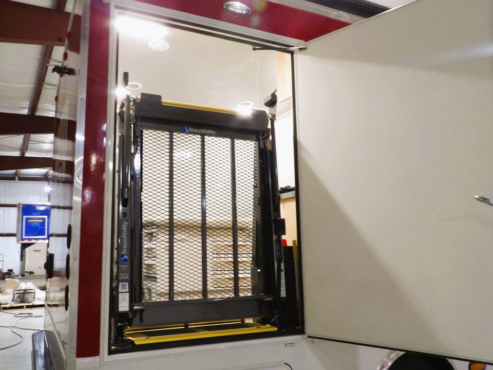 Wheelchair lift door open on the mobile wellness unit