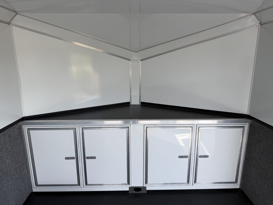 Front cabinets inside an enclosed trailer