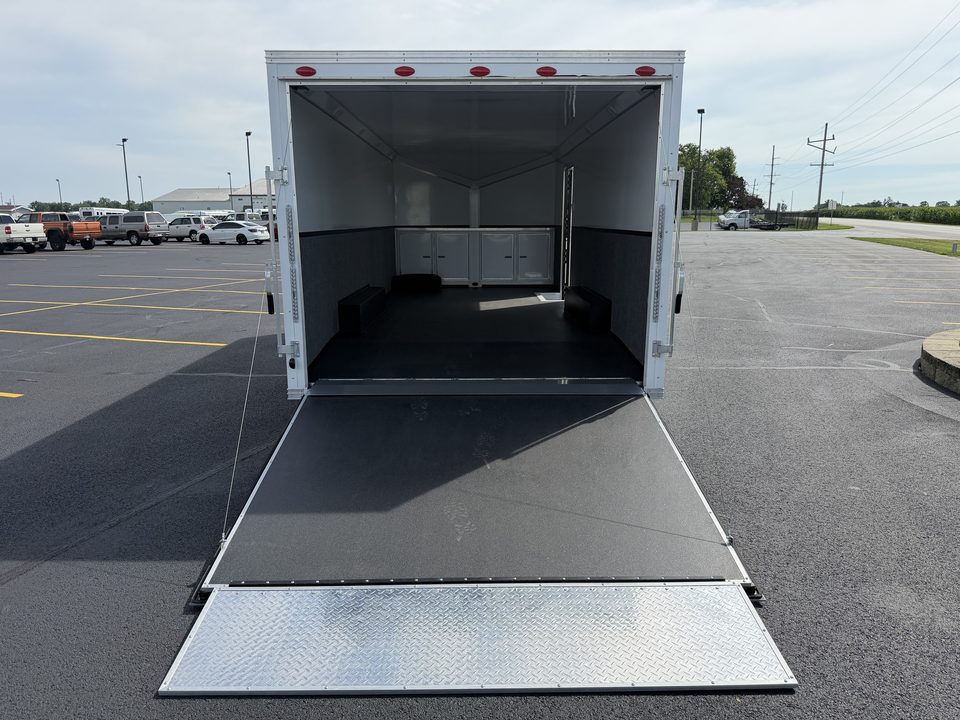 Enclosed trailer with rear ramp door down