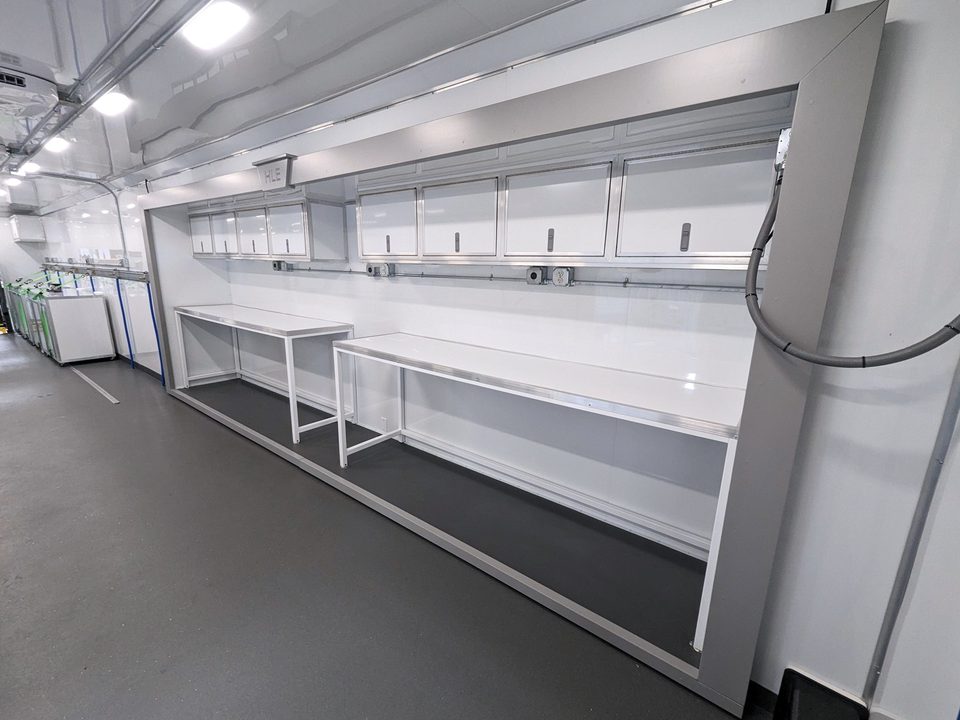 Gooseneck trailer interior with benches