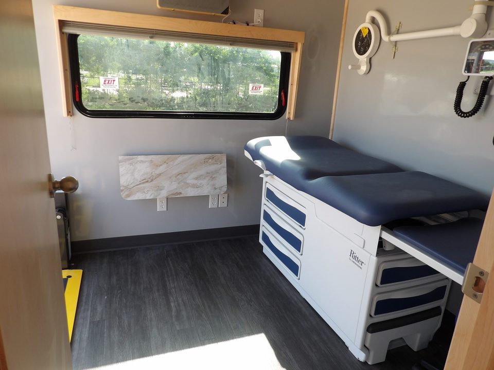 Exam room inside the mobile medical unit