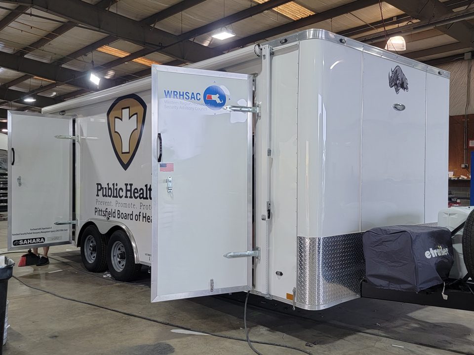 Pittsfield Board of Health trailer with the side door open